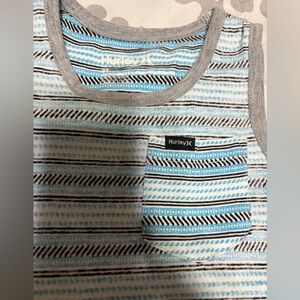 Hurley Blue, White & Gray Striped Kids Tank Top